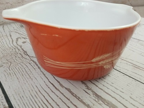 Pyrex Orange Autumn Harvest Wheat #473-B, 1 Liter Mixing Casserole Bowl Vintage - Picture 8 of 12