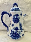 Cracker Barrel Blue Roses & White Floral Porcelain 10" Coffee Pot W/Lid 5 Cup