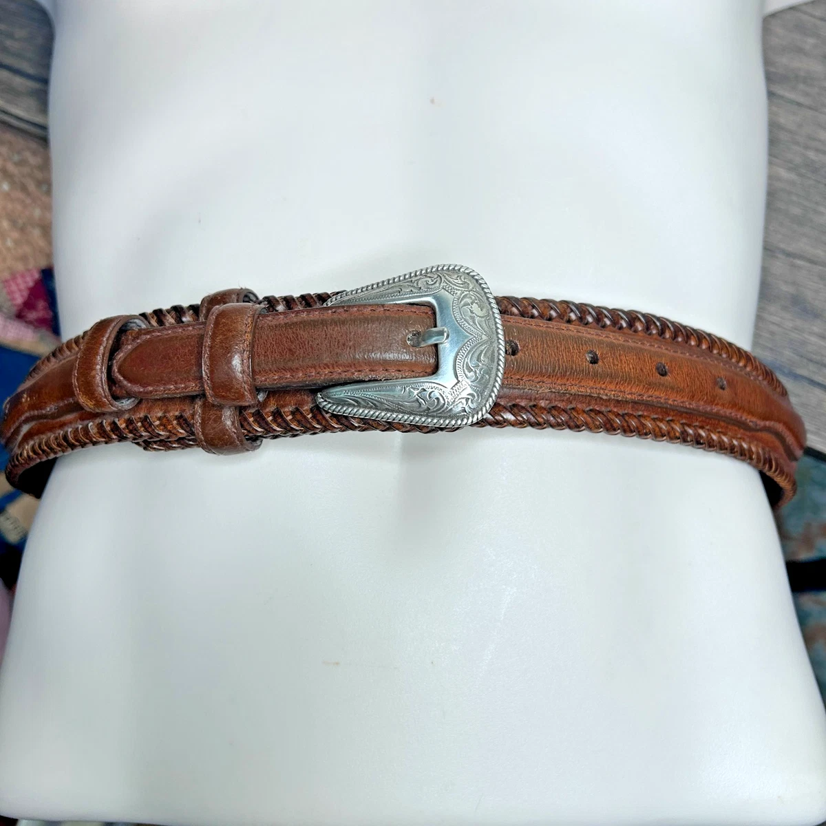 Wrangler Cintura Uomo In Pelle Pieno Fiore - Stile Western Con Fibbia In Metallo Argentato - 4