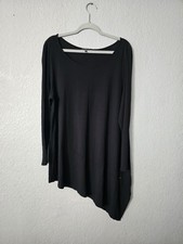 Eileen Fisher Women's 1x Black Bateau Neck Asymmetric Hem Jersey Tunic Top