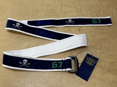 Polo Ralph Lauren Skull & Cross Oars '67' D-Ring Belt- Blue/White/Green 36 in.