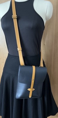 IIIBeCa Joy Gryson Small Crossbody Bag Vachetta/Navy Leather~NEW~Yellow Insert