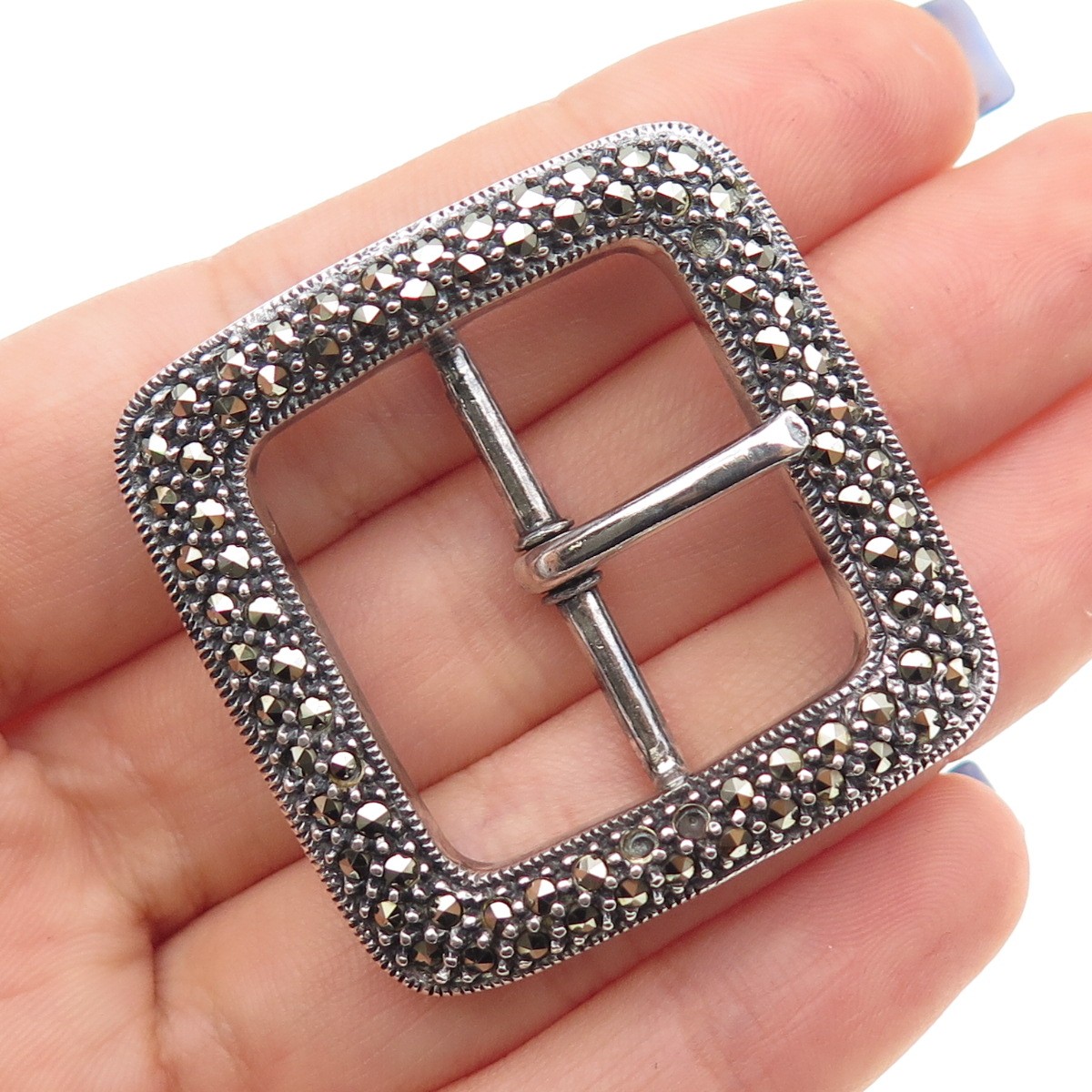 JUDITH JACK 925 Sterling Vintage Real Marcasite Belt Buckle  display picture 1