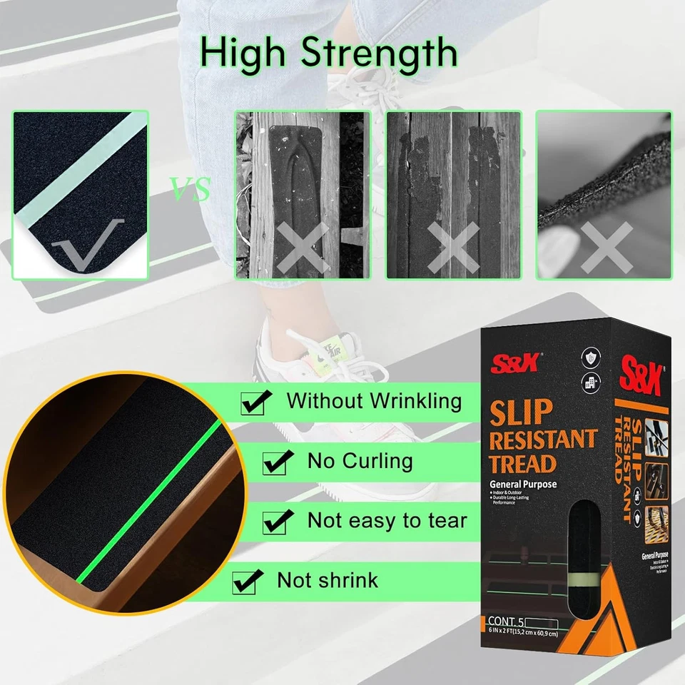 Escadas externas antiderrapantes S&X pacote com 25 6 x 24 com listras brilhantes no escuro  - Imagem 3 de 4