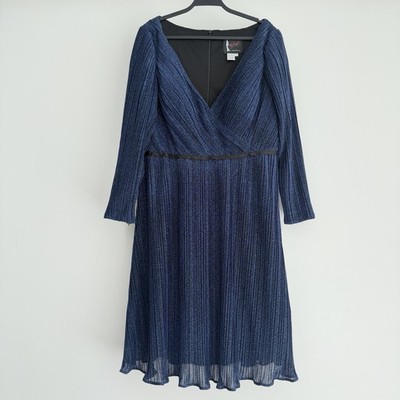 Mac Duggal Dress 18W Navy Sapphire Shimmer Metallic Mother Of Bride Midi Evening