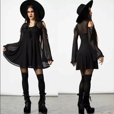 KILLSTAR Haunted Maiden Dress Black Lace up Front SZ M KSRA005779-NWT