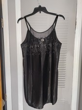 Dentelle Vintage Black Nightgown Satin Dress Size Large Chiffon Coquette
