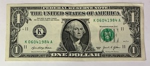 BIRTHDAY/ANNIVERSARY $1.00 CURRENCY Note 06-04-1984