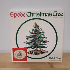 Spode Christmas Tree Tidbit Tray Serving Plate Made England Handle Boxed 1983