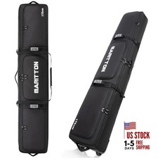 Double Rolling Ski Bag with Wheels, Padded Ski Bag for Air Travel 175cm Black