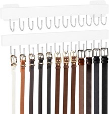 Wooden Belt Hanger Wall Mount 24 Metal Hooks, 360 Rotatable, 2 Pcs White