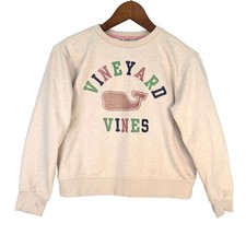 Vineyard Vines Kids Oatmeal Glitter Logo Whale Crewneck Sweatshirt Size M 12-14