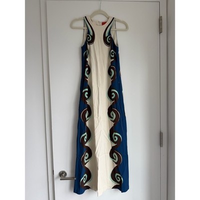 LA DoubleJ Blue Cream Brown Sleeveless Maxi Dress Swirl racer small