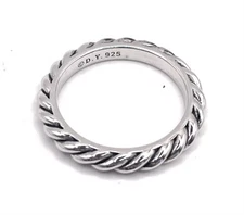 David Yurman 925 Sterling Silver Cable Classics 3 Mm Narrow Band Ring Size 9