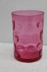 VINTAGE CRANBERRY GLASS COIN DOT THUMB PRINT 4" TUMBLER