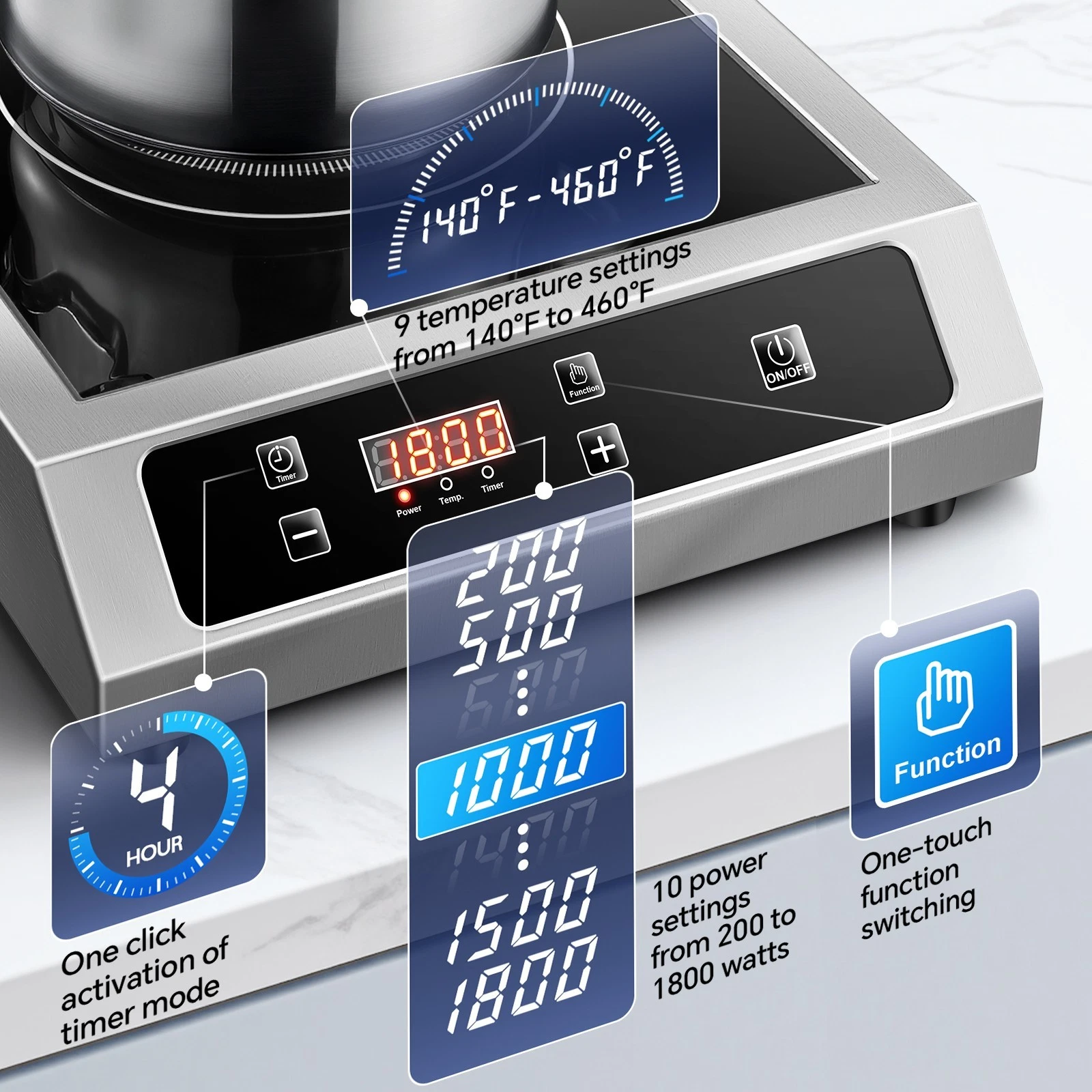 3500W Portable Induction Cooktop Commercial Grade 4 Hour Timer Lightweight
Opens in a new window or