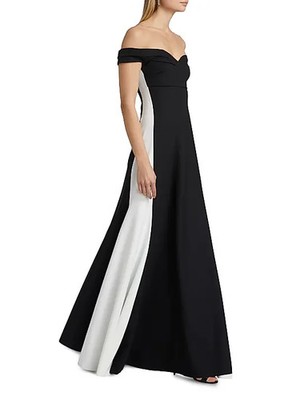 Chiara Boni La Petite Robe Gown 6 Black White Off Shoulder A-Line $1500