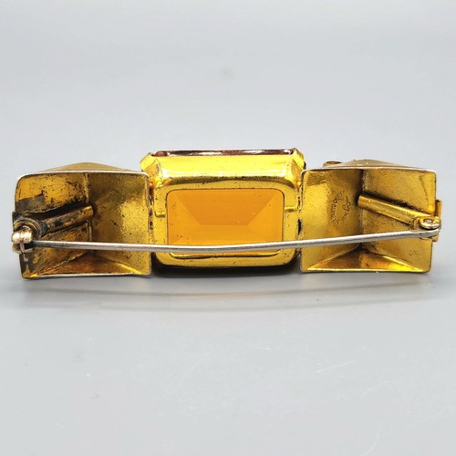 Broche de barra de lavado dorado vidrio ámbar imitación artesanía esterlina retro de la década de 1940 24,1 g - Imagen 5 de 13