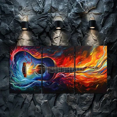 3pcs Wild and Unrestrained Guitar Wall Art Canvas Framed 50x70cm - Image 1 of 3
