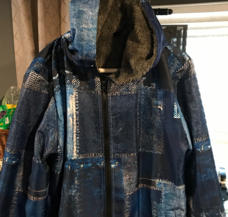 Unisex, fur-lined jacket, large multicolored blue in excellent condition