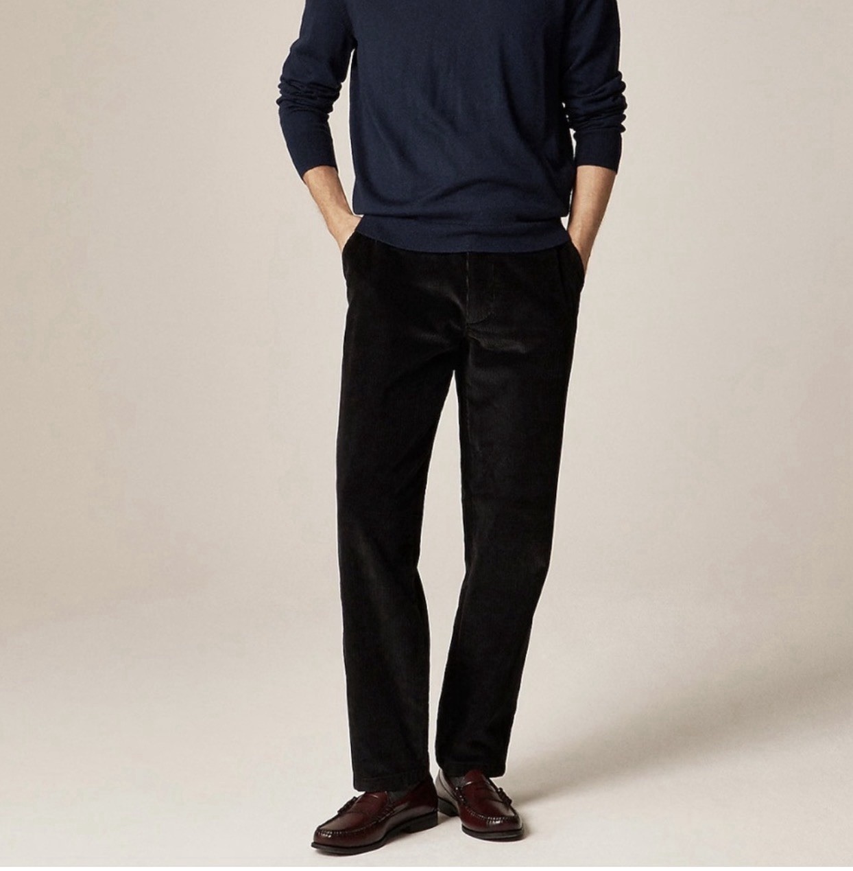 J.CREW Classic Corduroy 10-Wale Straight Black Trouser 33x32 Vintage Insp. NWT