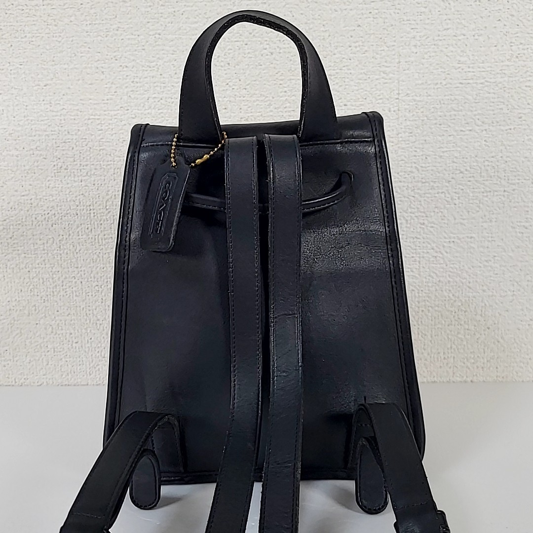 COACH 9960 Black Leather Mini Backpack Drawstring Flap Gold
