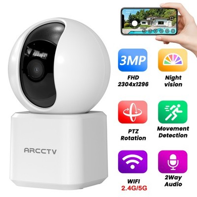 ARCCTV 3MP WIFI Security Cameras Indoor Outdoor Pet/Baby Monitor Pan/Tilt Audio