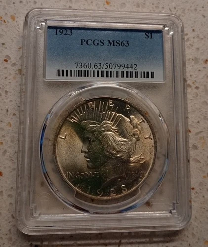 USA $1 Dollar ~One Dollar~ Peace Dollar 1923~* MS 63 By PCGS ~ Silver Coin,
