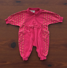 Vintage Mine Alone Baby Girls Floral Jumpsuit Bright Pink Long Sleeve Size 6-9M