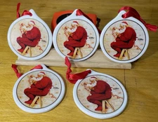 5 vtg porcelain Christmas tree ornament santa milk glass eckerd