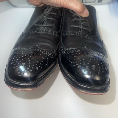 To Bout New York Duke Black Calf Wingtip Sz 9 Resoled In Red To Boot New York Duke Black Calf Wingtip Sz 9 Resoled In Red  main image 3