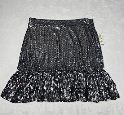 Michael Kors Medium Black Metallic Dot Tiered Ruffle Hem Skirt Whimsigoth Disco