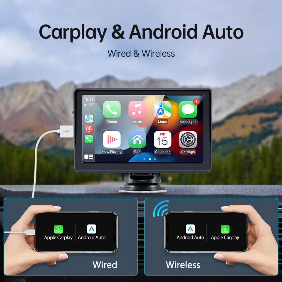 Universal 7 "touchscreen car radio Apple CarPlay Android auto portable stereo - Image 4 of 4