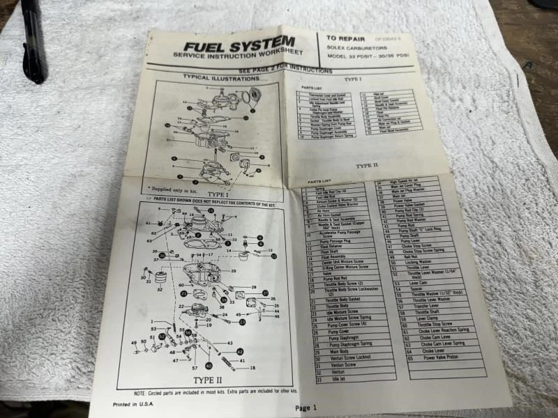 Комплект карбюраторов для 1972 1973 VW Beetle Karmann Ghia карбюратор HYGRADE CARB KIT #710B - Изображение 4 из 4