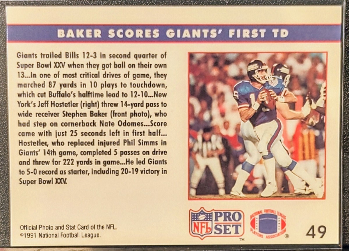 1991 NFL Pro Set Super Bowl XXV Replay Stephen Baker Score Giants