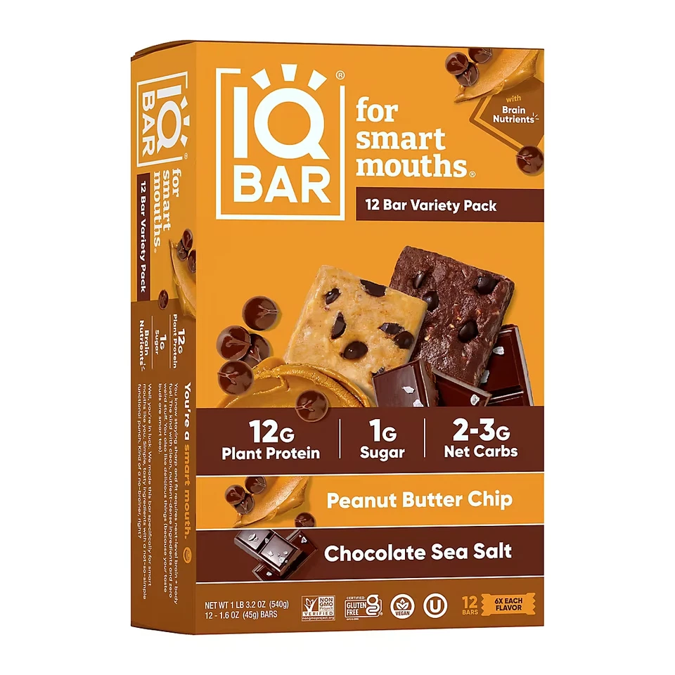 IQBAR Barras de Proteína Vegetal Chocolate Sal Marina Cacahuete Paquete Variedad, 12 ct./1.6 oz Foto 2 de 4
