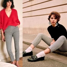 Sezane Clara Trousers Black Size 38 French US 6 Minimal High Rise Check Pants