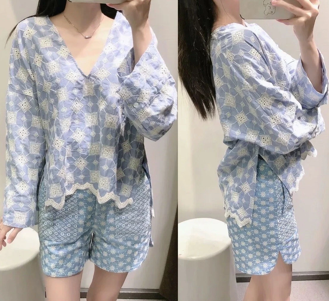 Zara blue embroidered blouse Clearance