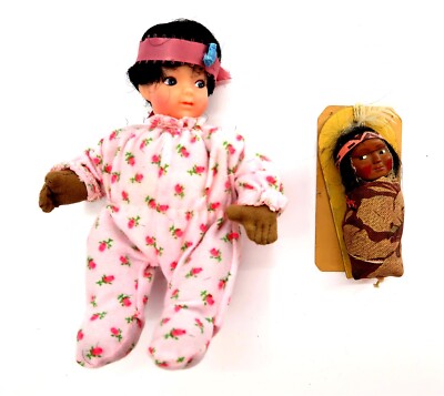 2 Vintage Navajo Puppen ~ Little Wa Ta Ha Ha / Baby from Rainbow Man Santa Fe NM