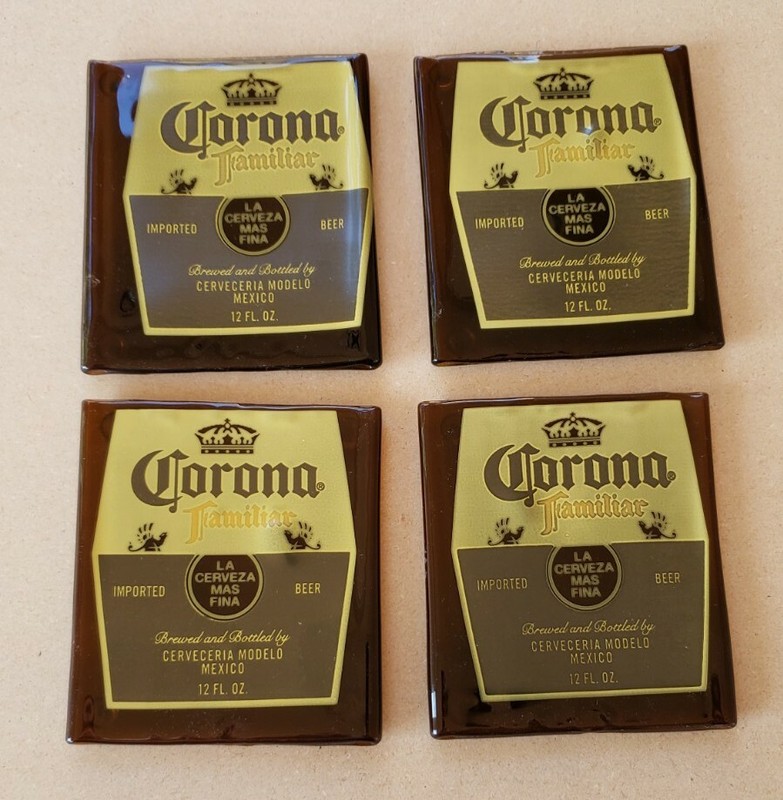 Corona Bottle Glass Coasters Set of 4 Corona Familiar Amber Glass Handmade