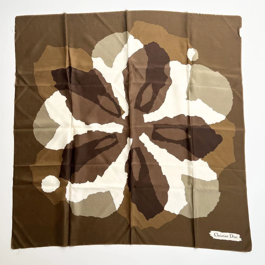 Authentique foulard marron motif fleurs Christian Dior 78 x 79 cm femme du Japon