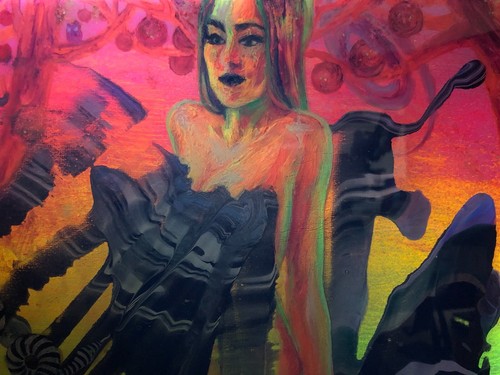 Trespasser - Resined Neon Acrylic & Oil, and Glitter on Canvas 10x10in Painting - Picture 11 of 11