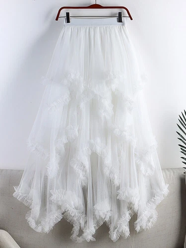 Tulle Long Dress for Women 2023 Summer Cute Irregular Mesh High Waist Maxi Skirt - Bild 12 von 33