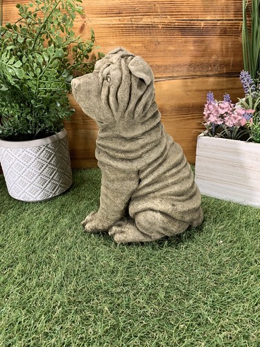 ASIENTO JARDÍN DE PIEDRA SHAR-PEI PUG PERRO DETALLADO LINDO REGALO ADORNO CONCRETO - Imagen 3 de 9