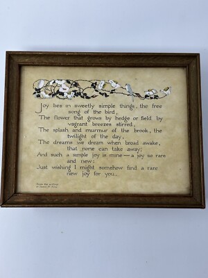 Sweet Illustrated Framed Poem From James W Foley - 1920s Joy In Simple Things