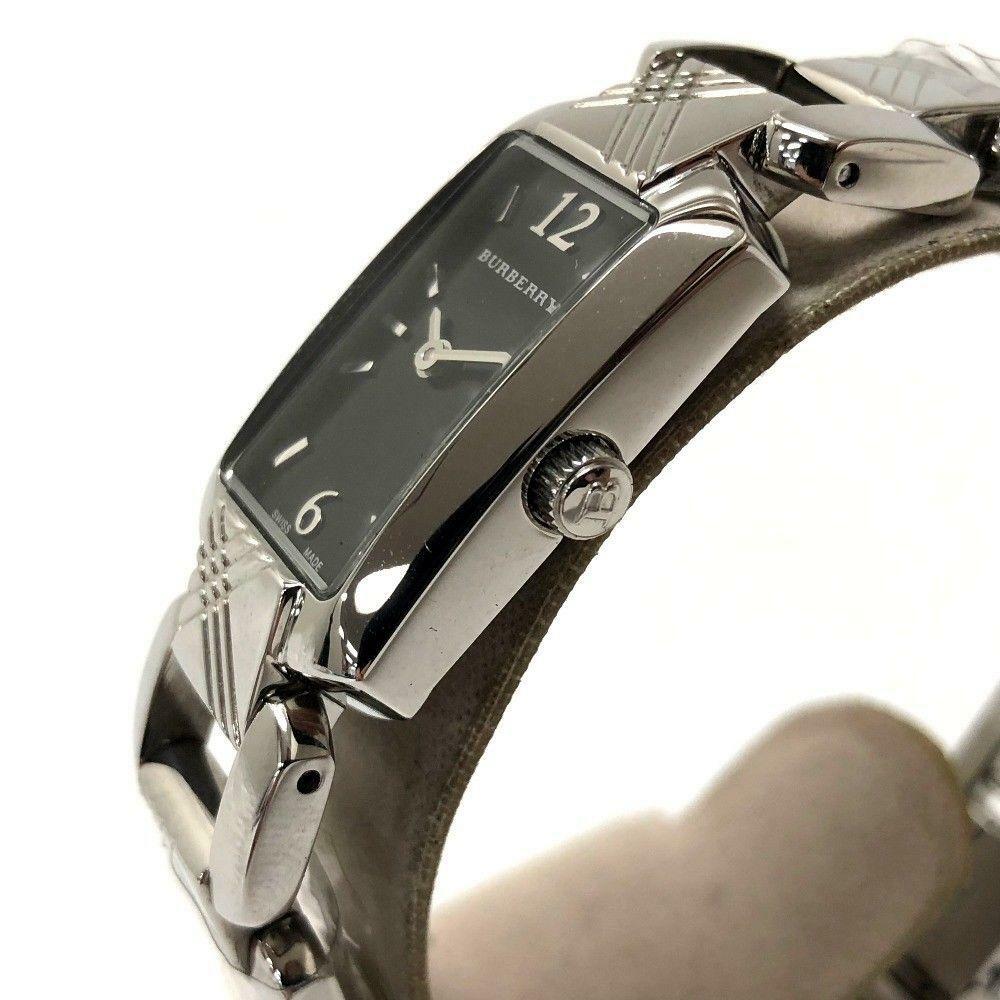 NEW BURBERRY SILVER TONE,BLACK DIAL RECTANGLE PETITE WOMEN'S