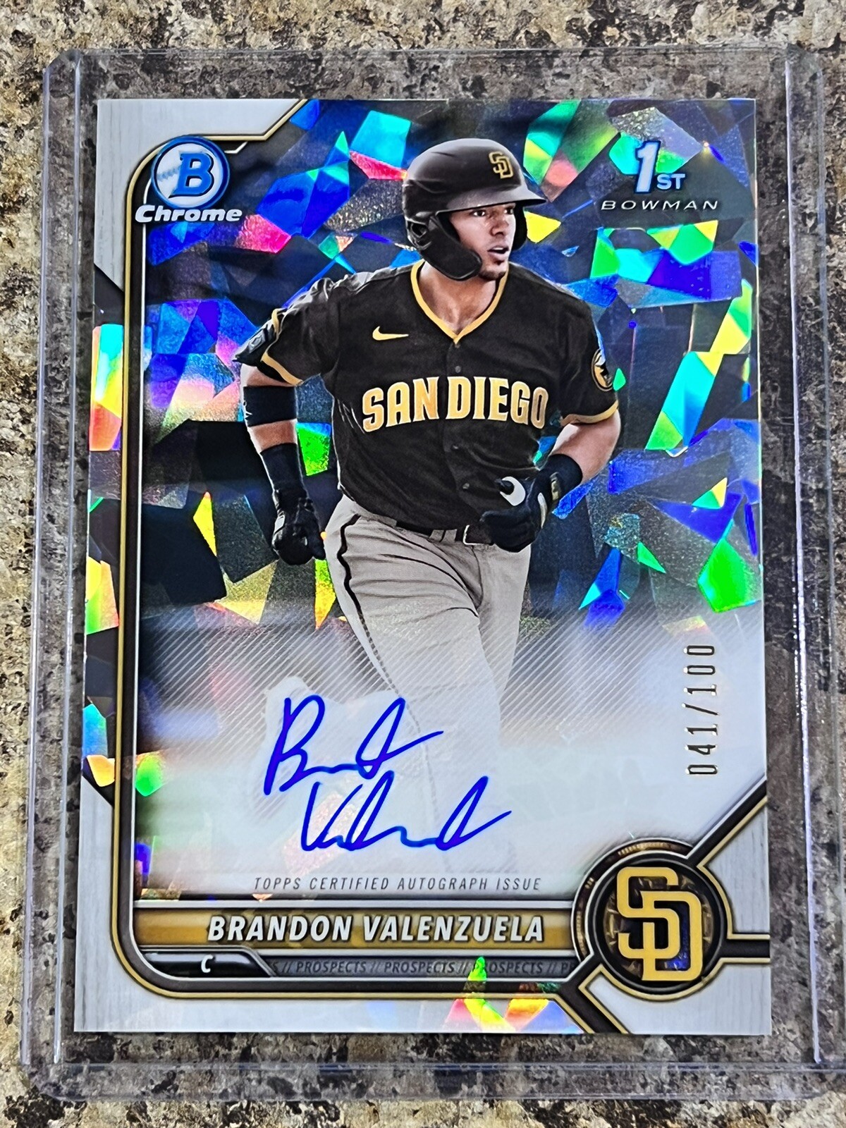 BRANDON VALENZUELA 2022 BOWMAN CHROME AUTO ATOMIC REFRACTOR #’d /100 CPA-BV