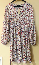 NWT Banana Republic Womens XS Petite Dress Floral Print Puff Long Sleeve