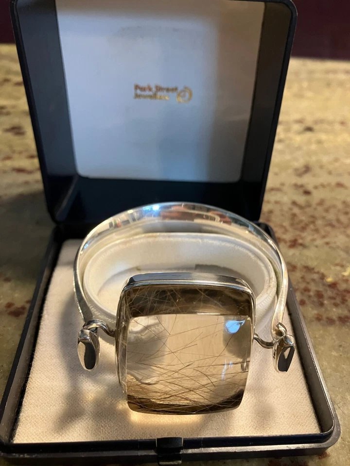 Brazalete/pulsera de cuarzo rutilitado de plata esterlina Torun raro GEORG JENSEN 203 Foto 2 de 4