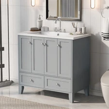 36'' Bathroom Vanity with Sink Combo Bathroom Cabinet with 2 Drawers &Doors